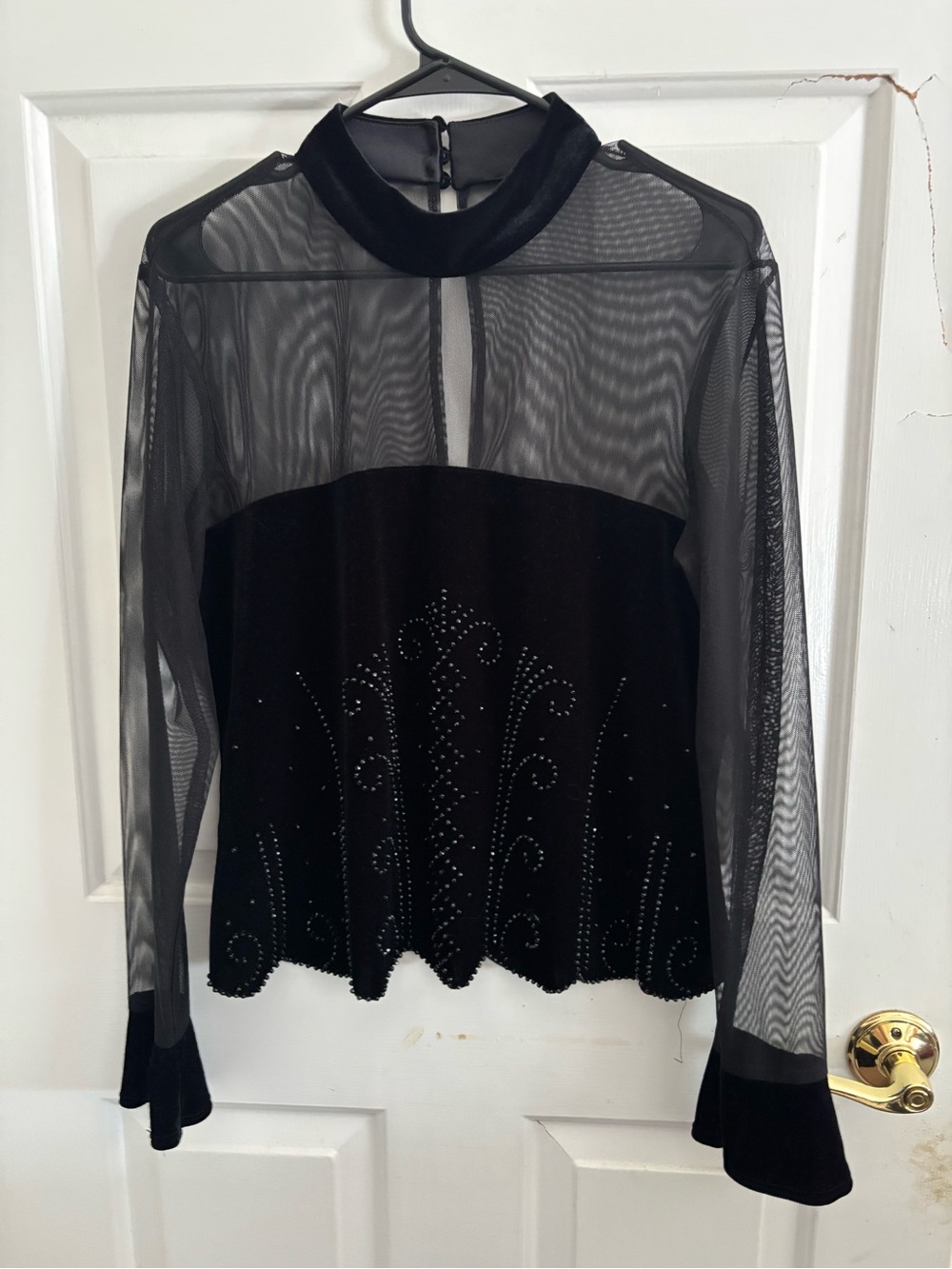 Vintage Dress Barn Collection Black Velvet Mesh Beaded Top
